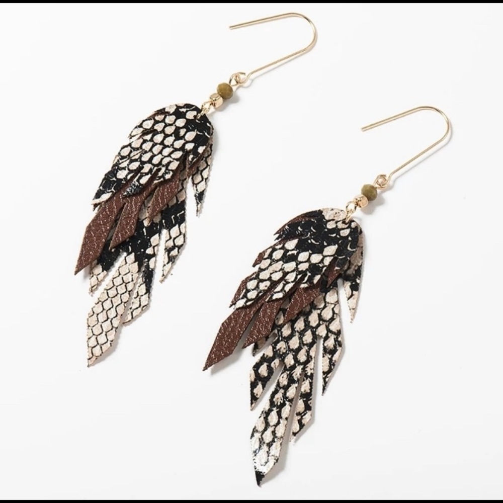 Genuine dyed Leather Snakeskin Dangle Earrings